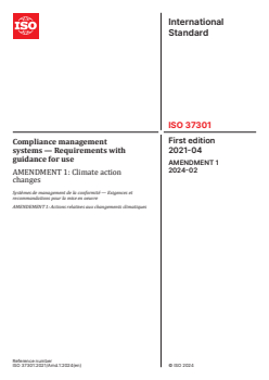 ISO 37301:2021/Amd 1:2024 ISO 37301:2021/Amd 1:2024 - Compliance management systems — Requirements with guidance for use — Amendment 1: Climate action changes
Released:23. 02. 2024 - Page 1 preview