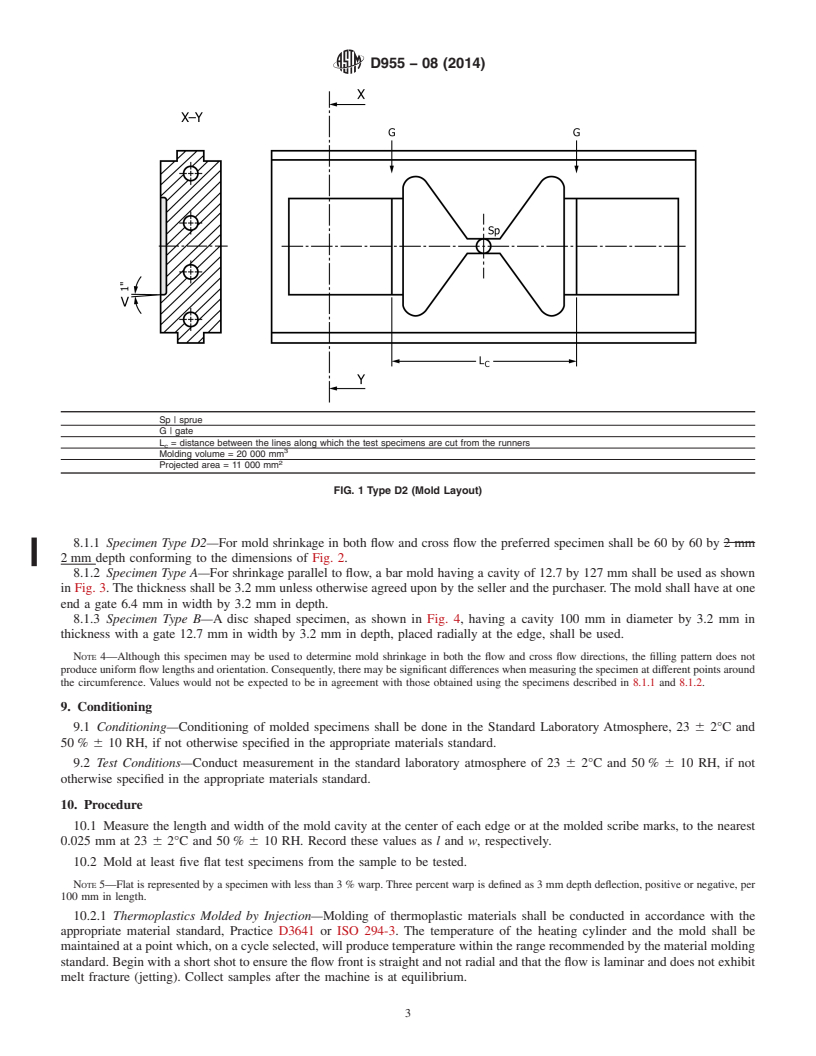 REDLINE ASTM D955-08(2014) - Standard Test Method of  Measuring Shrinkage from Mold Dimensions of Thermoplastics