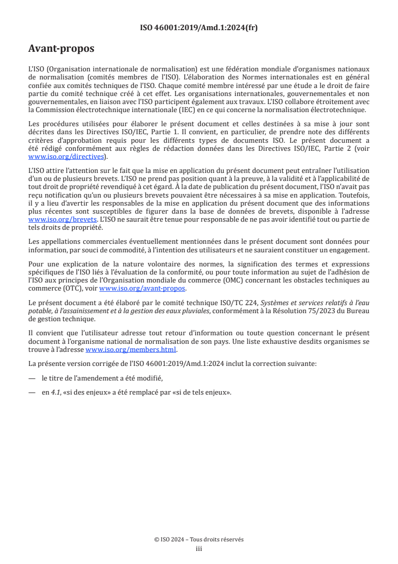 ISO 46001:2019/Amd 1:2024 - Systèmes de management de l'utilisation efficiente de l'eau — Exigences et recommandations d'utilisation — Amendement 1: Changements concernant les actions en lien avec le climat
Released:8/30/2024