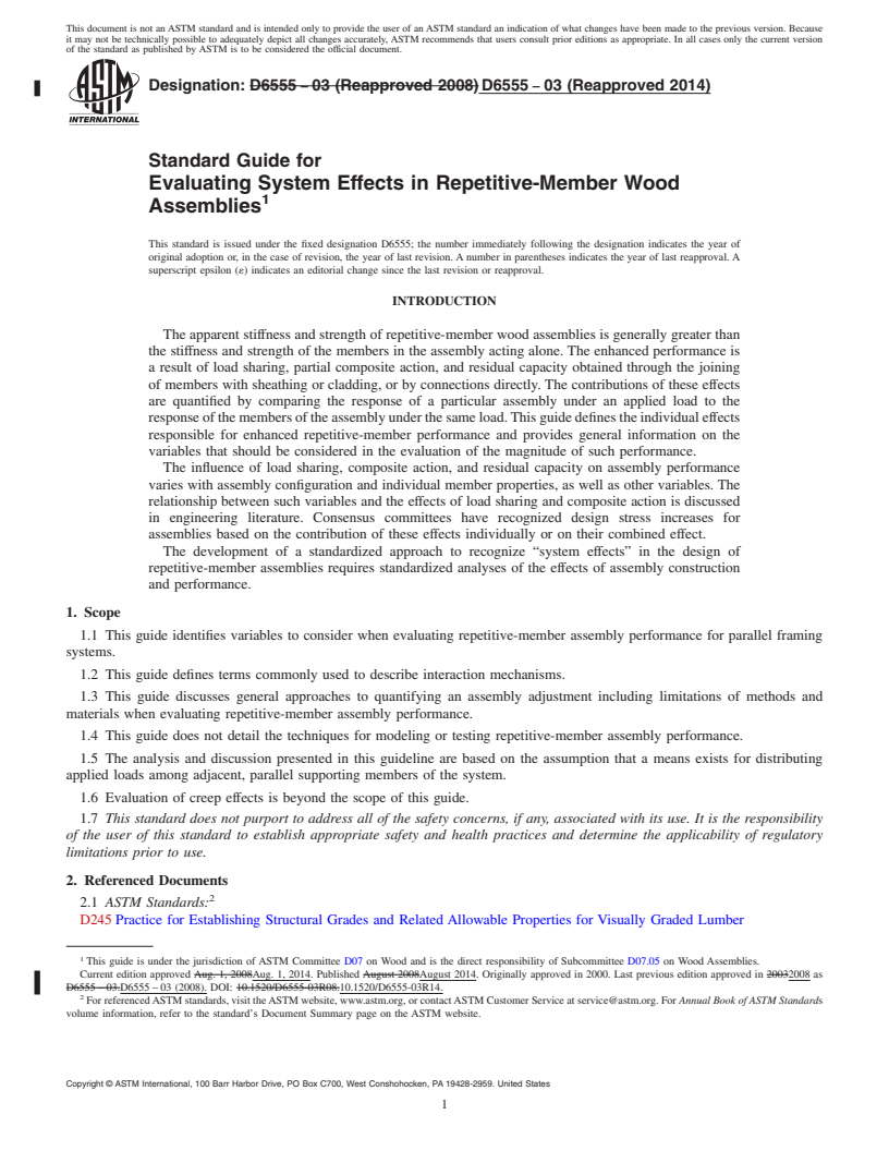 REDLINE ASTM D6555-03(2014) - Standard Guide for  Evaluating System Effects in Repetitive-Member Wood Assemblies