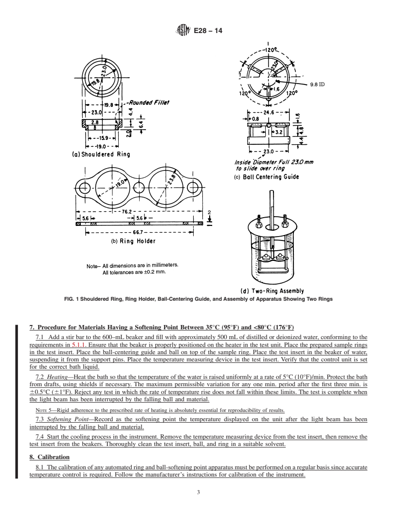 REDLINE ASTM E28-14 - Standard Test Methods for Softening Point of Resins Derived from Pine Chemicals and Hydrocarbons,  by Ring-and-Ball  Apparatus