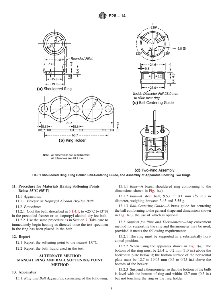 ASTM E28-14 - Standard Test Methods for Softening Point of Resins Derived from Pine Chemicals and Hydrocarbons,  by Ring-and-Ball  Apparatus