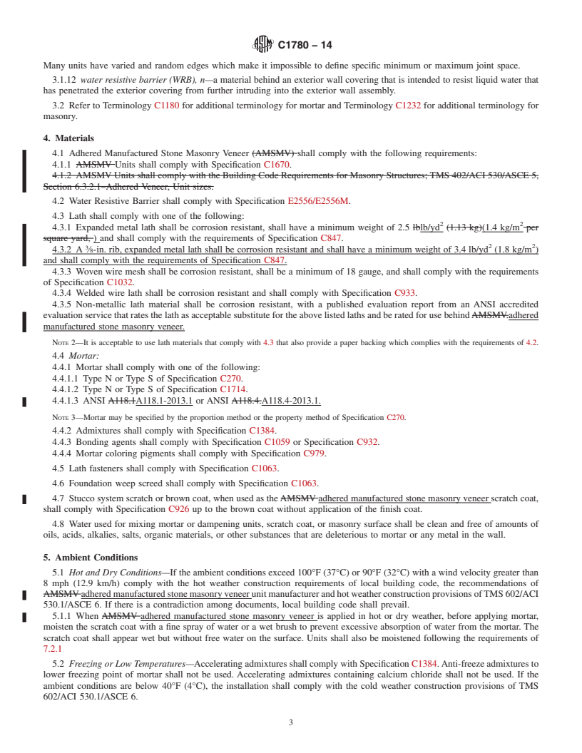 REDLINE ASTM C1780-14 - Standard Practice for Installation Methods for Adhered Manufactured Stone Masonry  Veneer