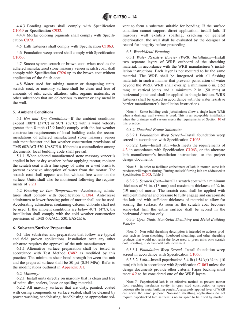 ASTM C1780-14 - Standard Practice for Installation Methods for Adhered Manufactured Stone Masonry  Veneer