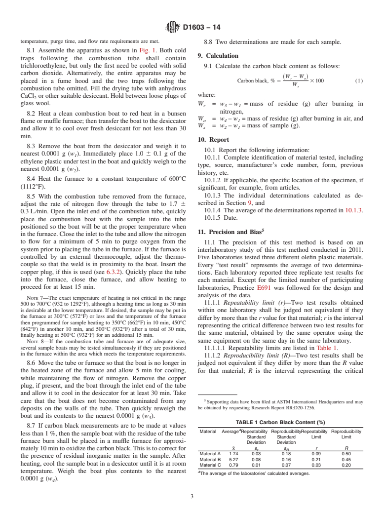 ASTM D1603-14 - Standard Test Method for  Carbon Black Content in Olefin Plastics