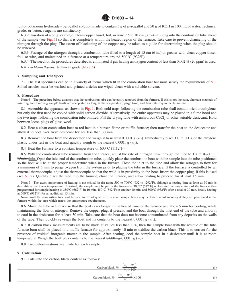 REDLINE ASTM D1603-14 - Standard Test Method for  Carbon Black Content in Olefin Plastics