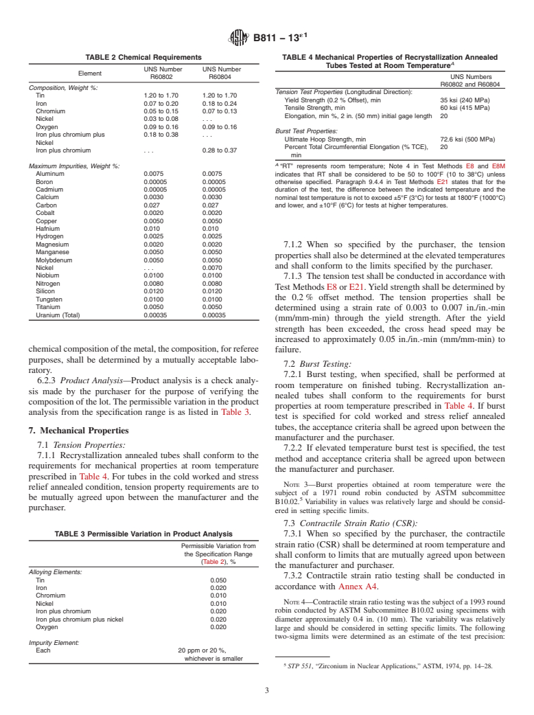 ASTM B811-13e1 - Standard Specification for Wrought Zirconium Alloy Seamless Tubes for Nuclear Reactor  Fuel Cladding