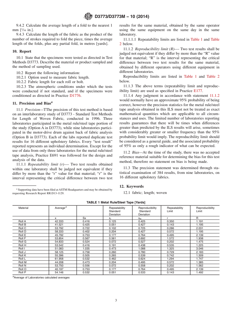 ASTM D3773/D3773M-10(2014) - Standard Test Methods for  Length of Woven Fabric