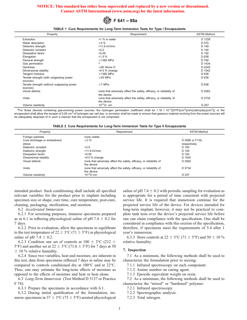 ASTM F641-98a - Standard Specification for Implantable Epoxy Electronic Encapsulants