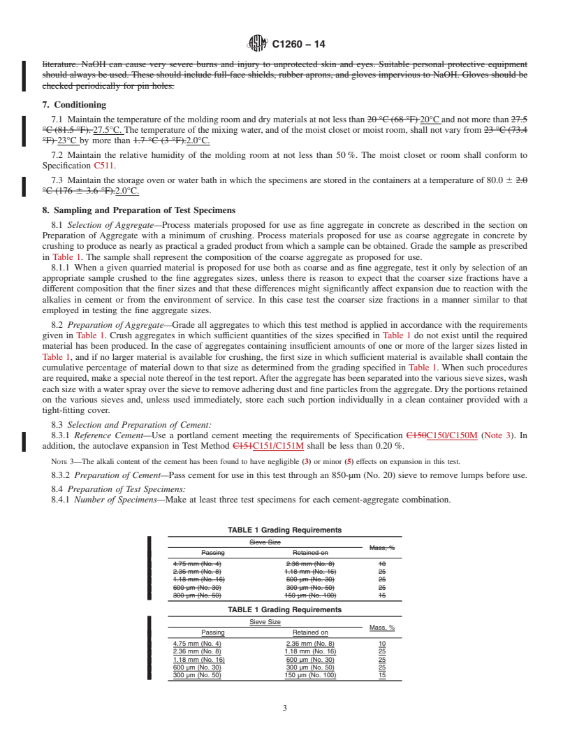 REDLINE ASTM C1260-14 - Standard Test Method for  Potential Alkali Reactivity of Aggregates &#40;Mortar-Bar Method&#41;