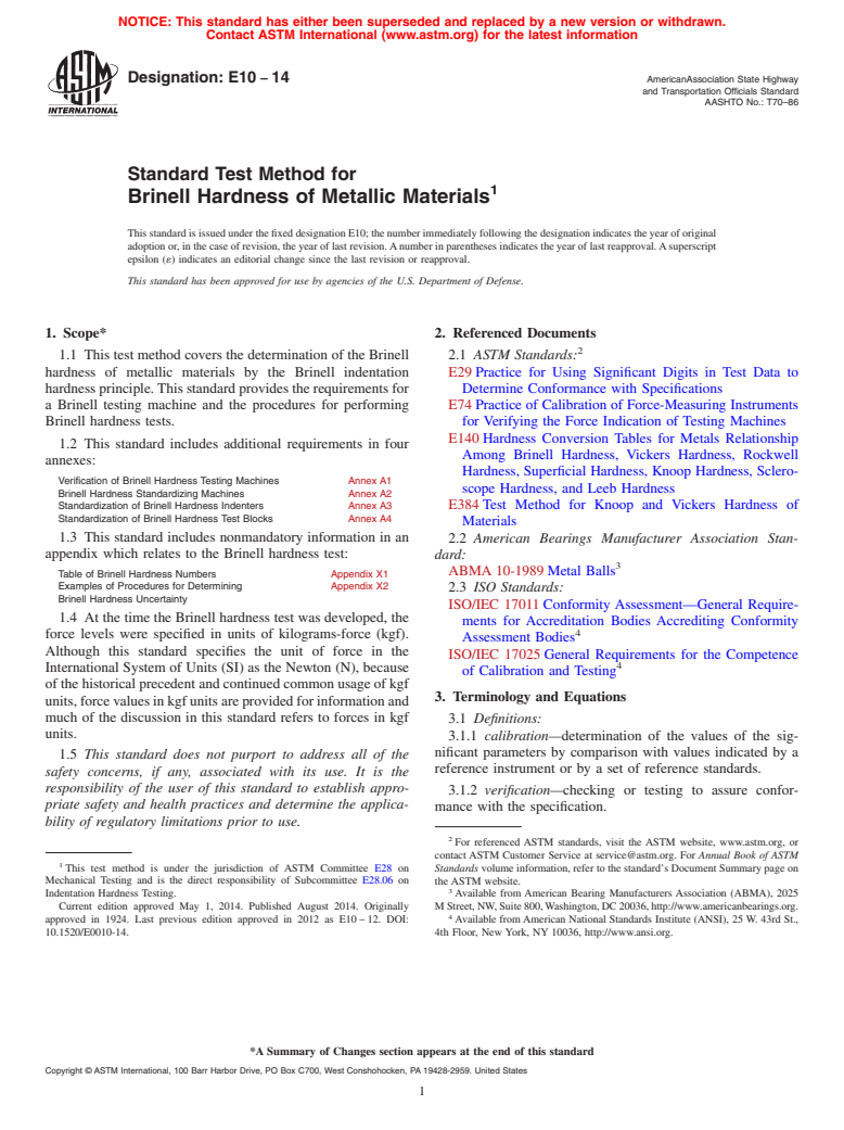 ASTM E10-14 - Standard Test Method for  Brinell Hardness of Metallic Materials