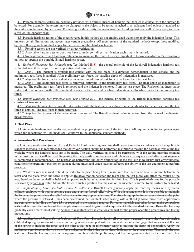 REDLINE ASTM E110-14 - Standard Test Method for  Rockwell and Brinell Hardness of Metallic Materials by Portable  Hardness Testers