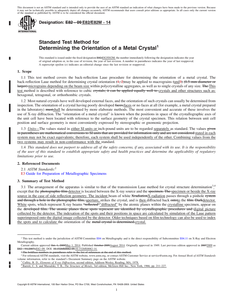 REDLINE ASTM E82/E82M-14 - Standard Test Method for Determining the Orientation of a Metal Crystal