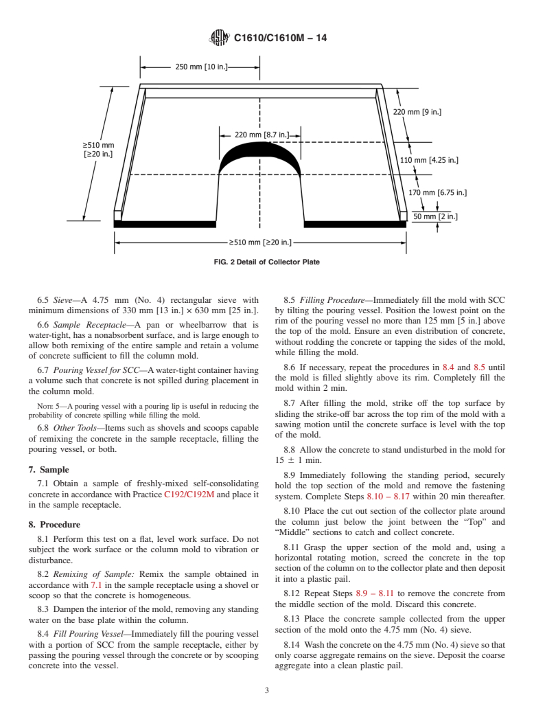 ASTM C1610/C1610M-14 - Standard Test Method for  Static Segregation of Self-Consolidating Concrete Using Column  Technique