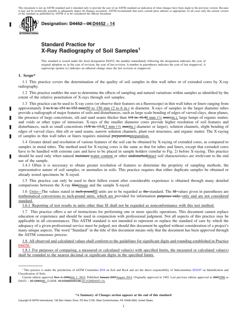 REDLINE ASTM D4452-14 - Standard Practice for  X-Ray Radiography of Soil Samples