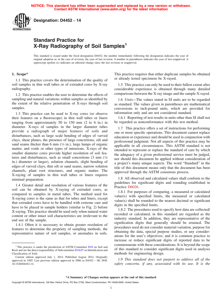 ASTM D4452-14 - Standard Practice for  X-Ray Radiography of Soil Samples