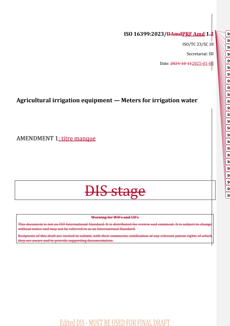 ISO 16399:2023/Amd 1 REDLINE ISO 16399:2023/PRF Amd 1 - Agricultural irrigation equipment — Meters for irrigation water — Amendment 1: titre manque
Released:8. 01. 2025