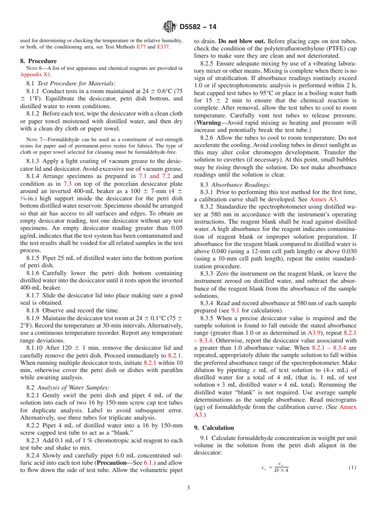 ASTM D5582-14 - Standard Test Method for  Determining Formaldehyde Levels from Wood Products Using a   Desiccator