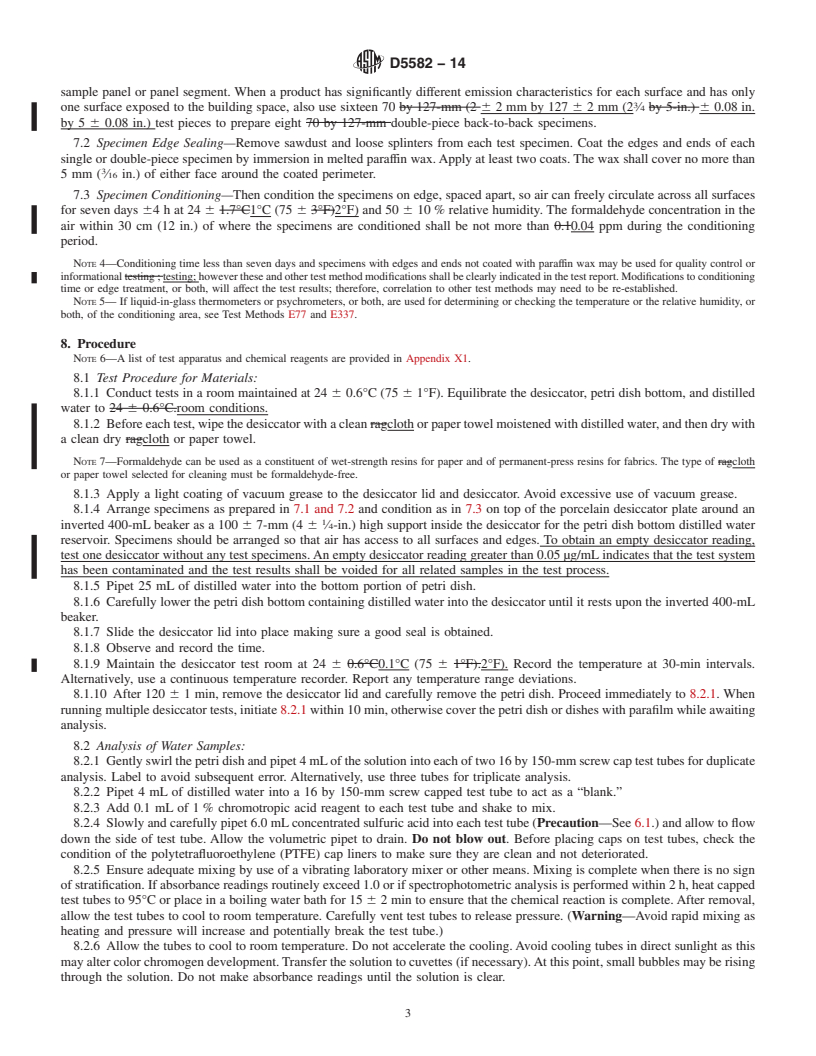 REDLINE ASTM D5582-14 - Standard Test Method for  Determining Formaldehyde Levels from Wood Products Using a   Desiccator