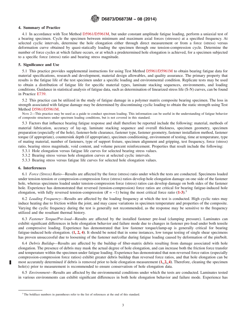 REDLINE ASTM D6873/D6873M-08(2014) - Standard Practice for  Bearing Fatigue Response of Polymer Matrix Composite Laminates