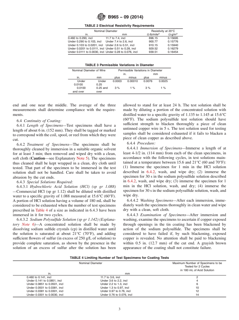 ASTM B965-09(2014) - Standard Specification for High Performance Tin-Coated Annealed Copper Wire Intended for  Electrical and Electronic Application for Solderability