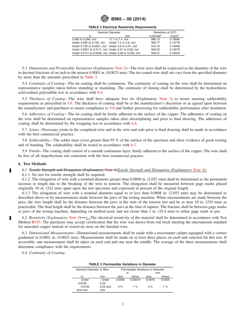 REDLINE ASTM B965-09(2014) - Standard Specification for High Performance Tin-Coated Annealed Copper Wire Intended for  Electrical and Electronic Application for Solderability