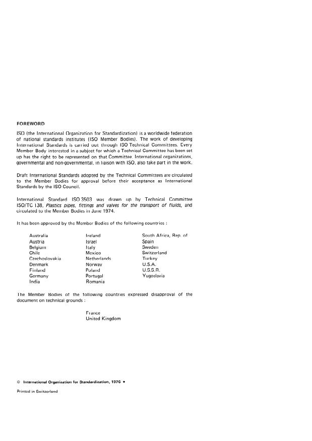 ISO 3503:1976 ISO 3503:1976 - Assembled joints between fittings and polyethylene (PE) pressure pipes -- Test of leakproofness under internal pressure when subjected to bending - Page 2 preview
