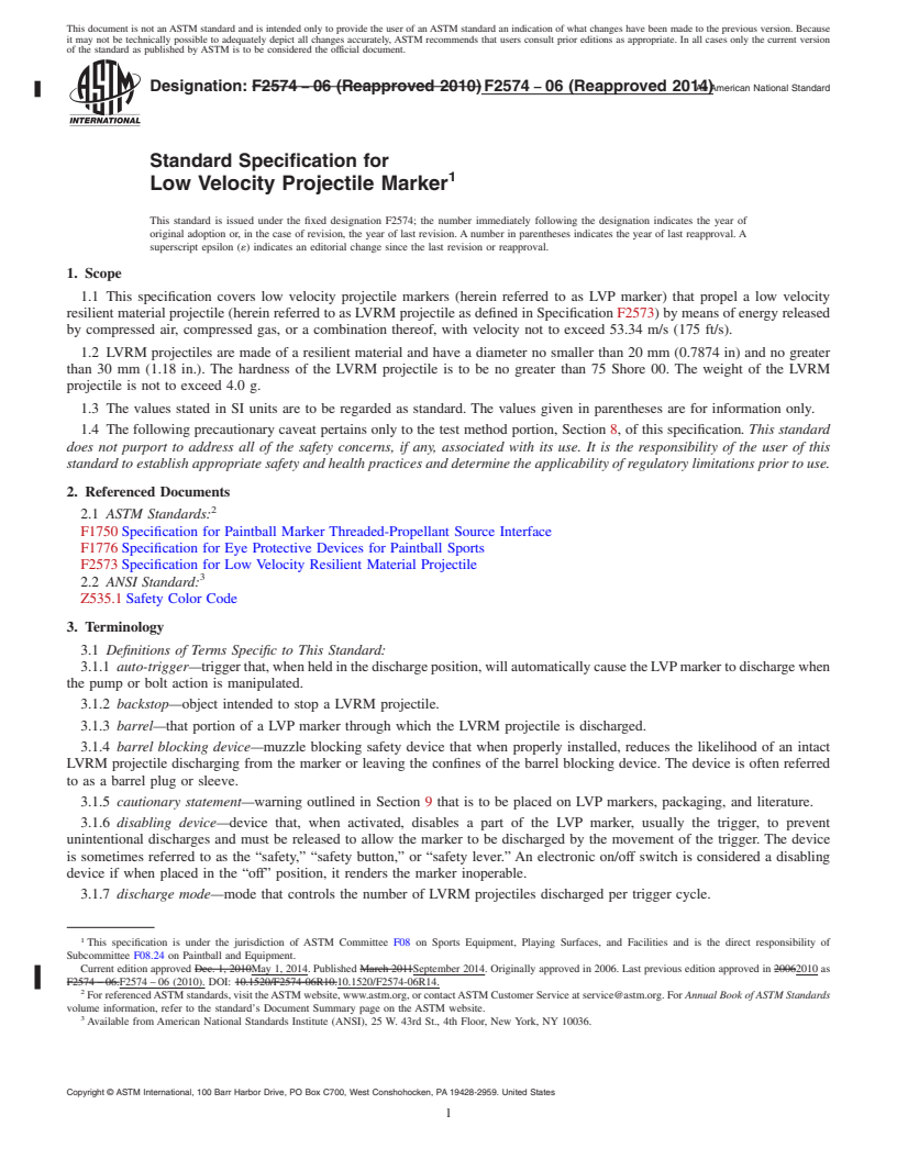 REDLINE ASTM F2574-06(2014) - Standard Specification for  Low Velocity Projectile Marker