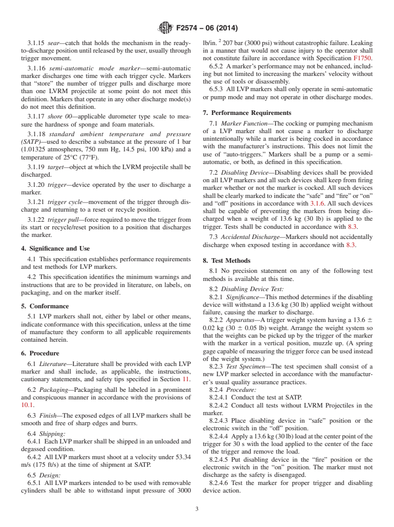 ASTM F2574-06(2014) - Standard Specification for  Low Velocity Projectile Marker