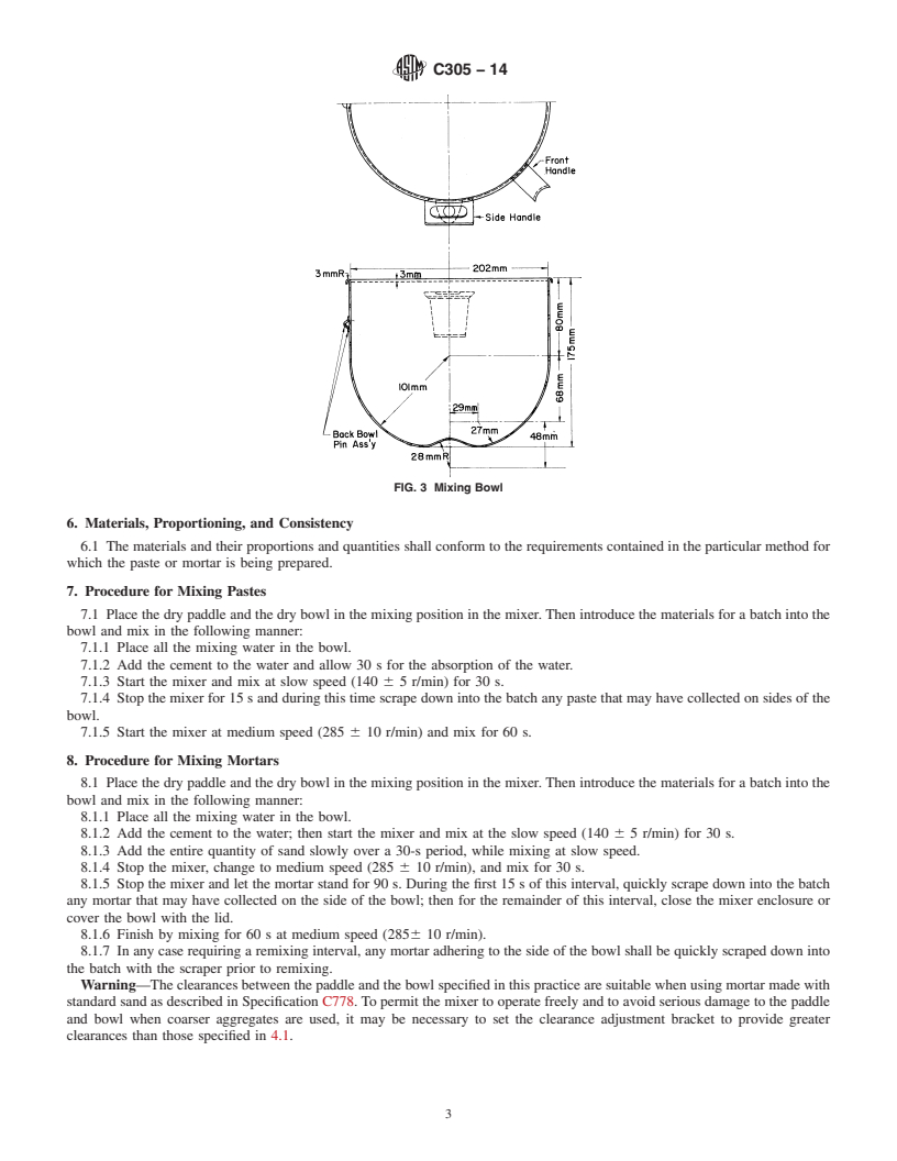 REDLINE ASTM C305-14 - Standard Practice for  Mechanical Mixing of Hydraulic Cement Pastes and Mortars of  Plastic Consistency