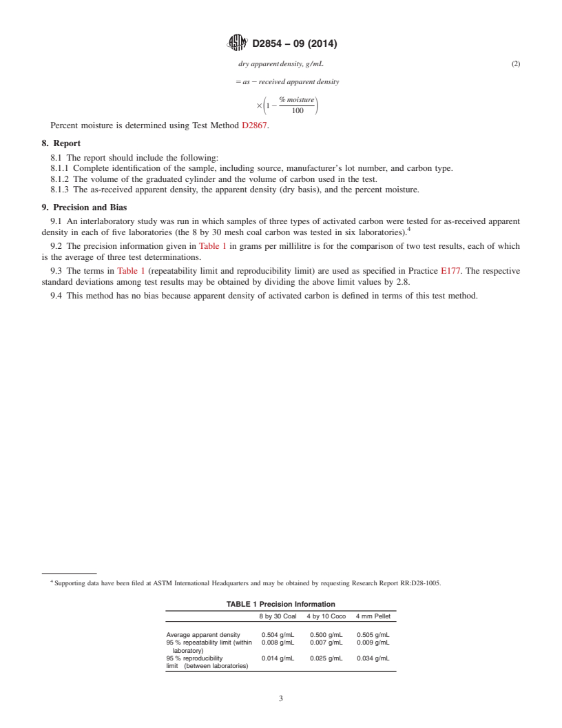 REDLINE ASTM D2854-09(2014) - Standard Test Method for Apparent Density of Activated Carbon