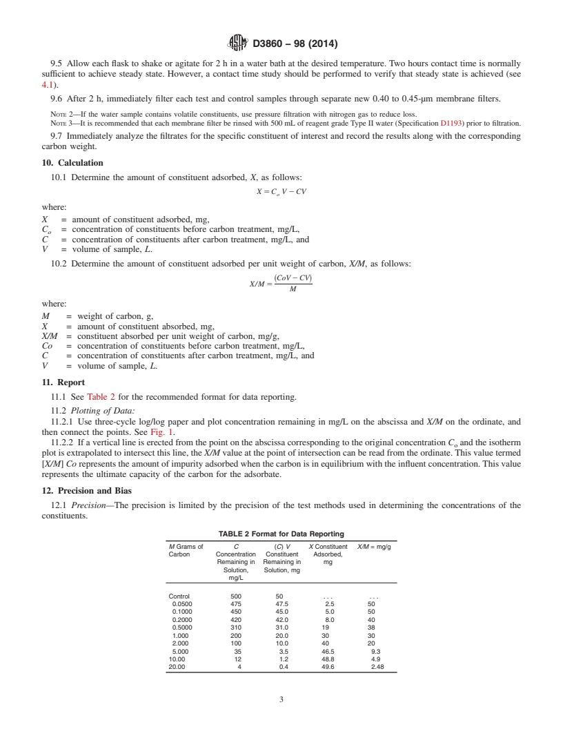 REDLINE ASTM D3860-98(2014) - Standard Practice for  Determination of Adsorptive Capacity of Activated Carbon by  Aqueous Phase Isotherm Technique