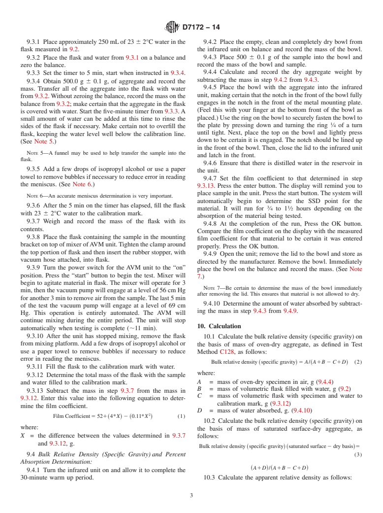 ASTM D7172-14 - Standard Test Method for Determining the Relative Density &#40;Specific Gravity&#41; and Absorption  of Fine Aggregates Using Infrared (Withdrawn 2022)