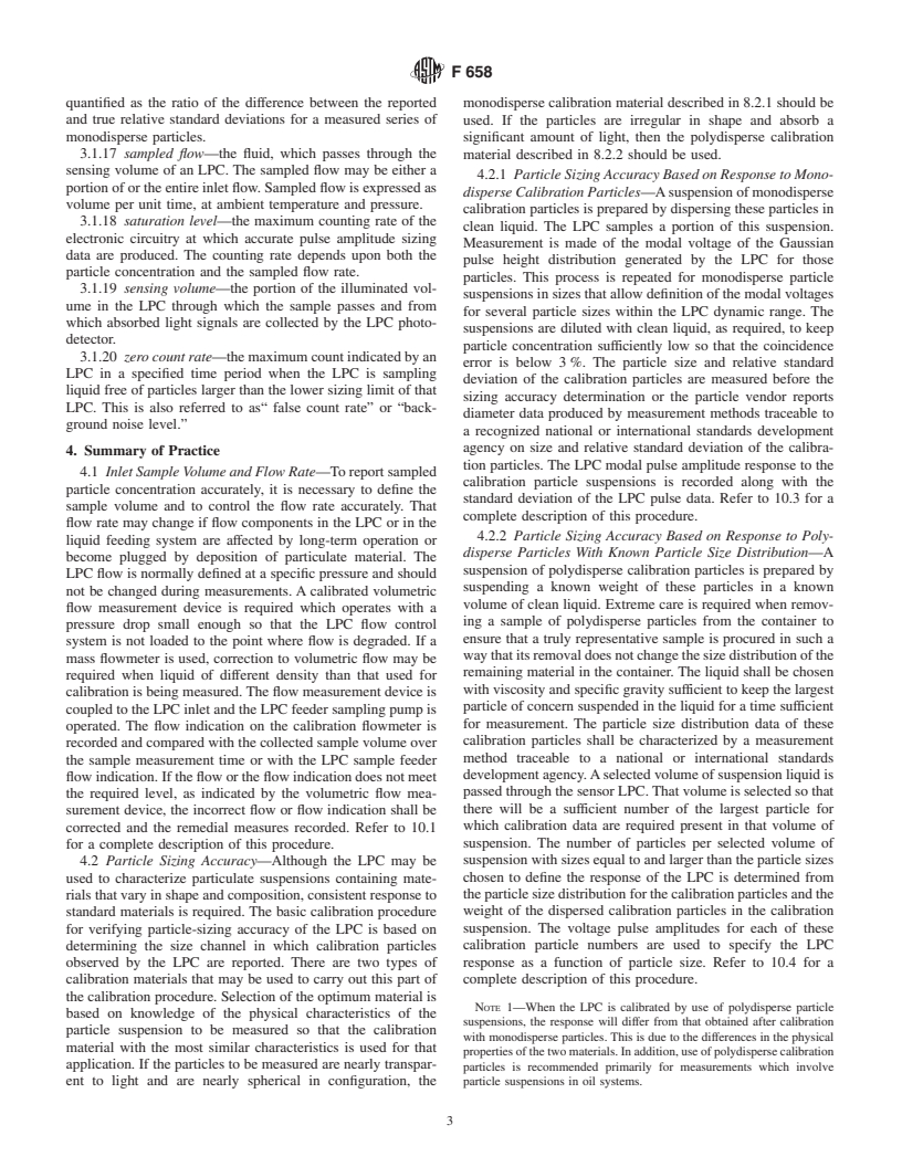 ASTM F658-00a - Standard Practice for Calibration of a Liquid-Borne Particle Counter Using an Optical System Based Upon Light Extinction