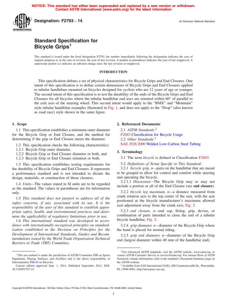 ASTM F2793-14 - Standard Specification for Bicycle Grips