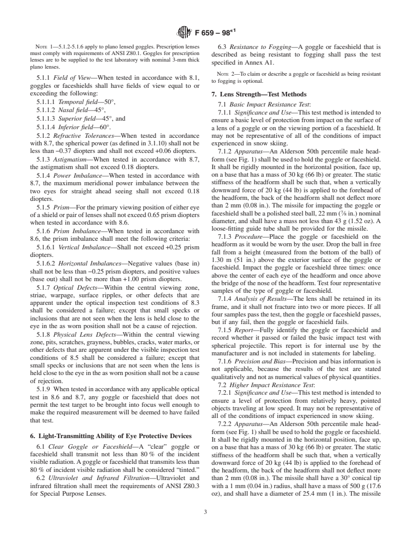 ASTM F659-98e1 - Standard Specification for Skier Goggles and Faceshields