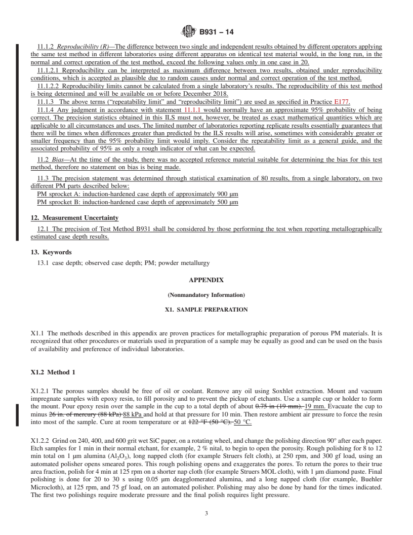 REDLINE ASTM B931-14 - Standard Test Method for  Metallographically Estimating the Observed Case Depth of Ferrous  Powder Metallurgy &#40;PM&#41; Parts