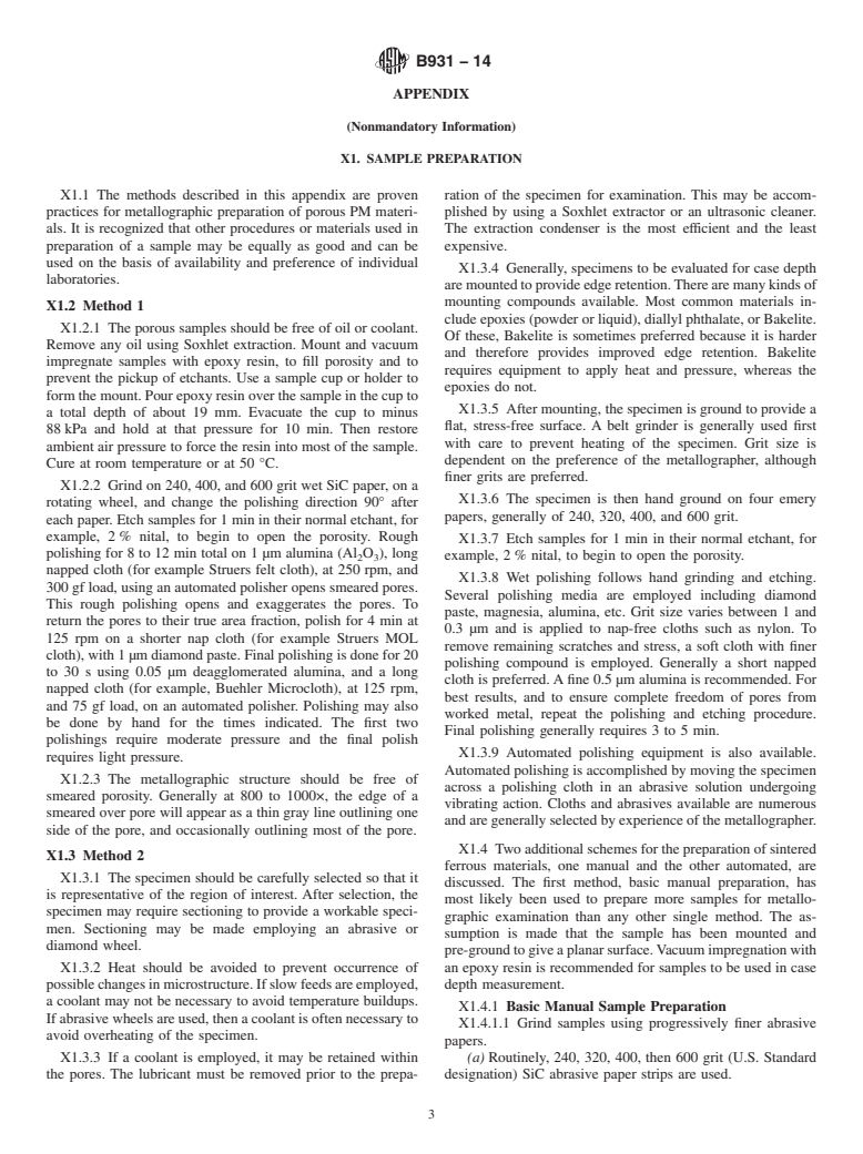 ASTM B931-14 - Standard Test Method for  Metallographically Estimating the Observed Case Depth of Ferrous  Powder Metallurgy &#40;PM&#41; Parts