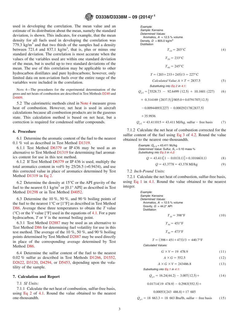 ASTM D3338/D3338M-09(2014)e1 - Standard Test Method for  Estimation of Net Heat of Combustion of Aviation Fuels