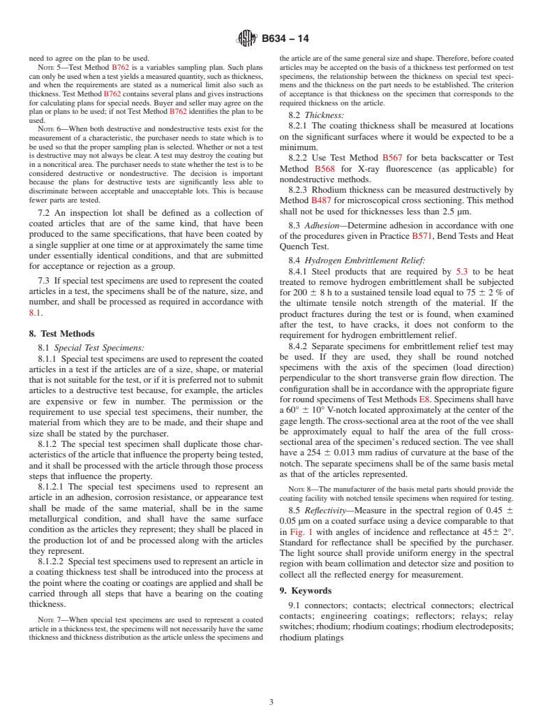 ASTM B634-14 - Standard Specification for  Electrodeposited Coatings of Rhodium for Engineering Use