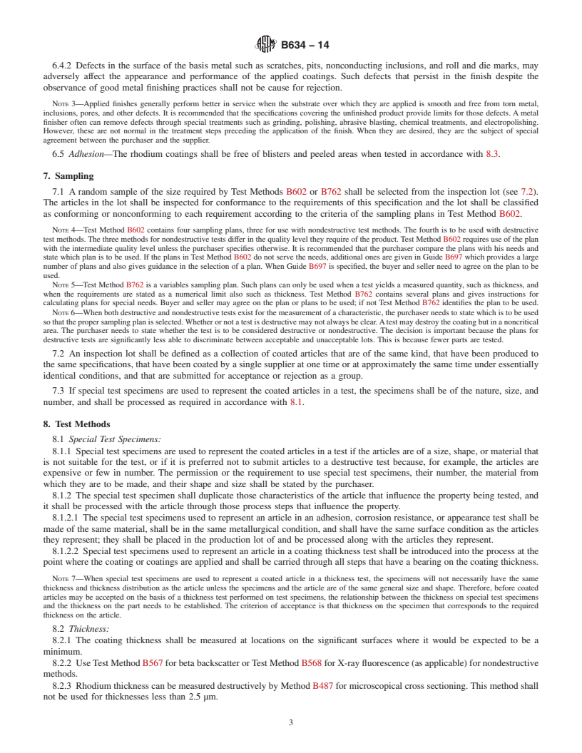 REDLINE ASTM B634-14 - Standard Specification for  Electrodeposited Coatings of Rhodium for Engineering Use