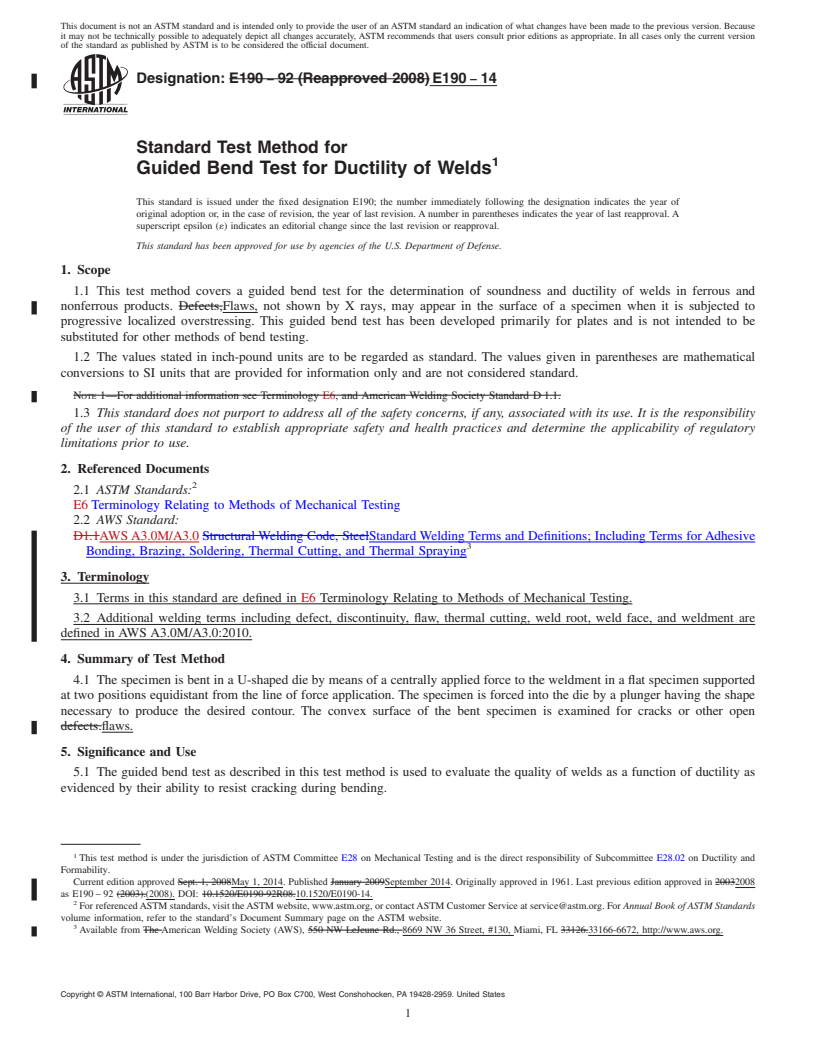 REDLINE ASTM E190-14 - Standard Test Method for  Guided Bend Test for Ductility of Welds