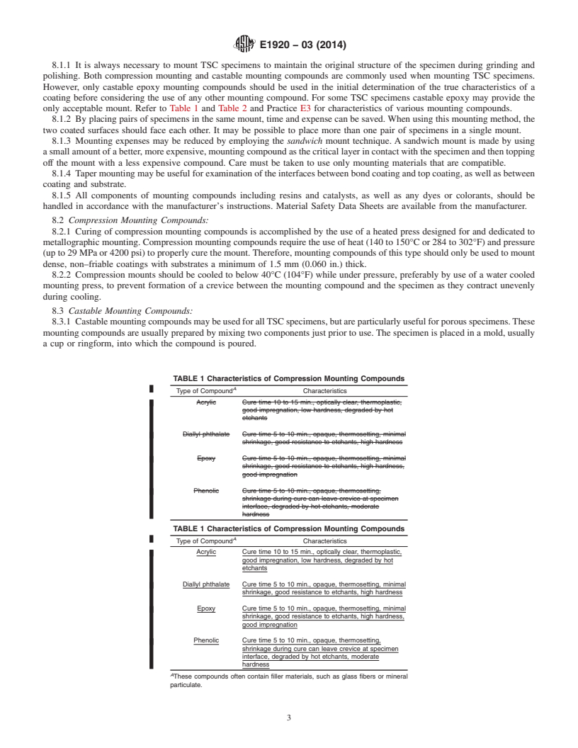 REDLINE ASTM E1920-03(2014) - Standard Guide for  Metallographic Preparation of Thermal Sprayed Coatings