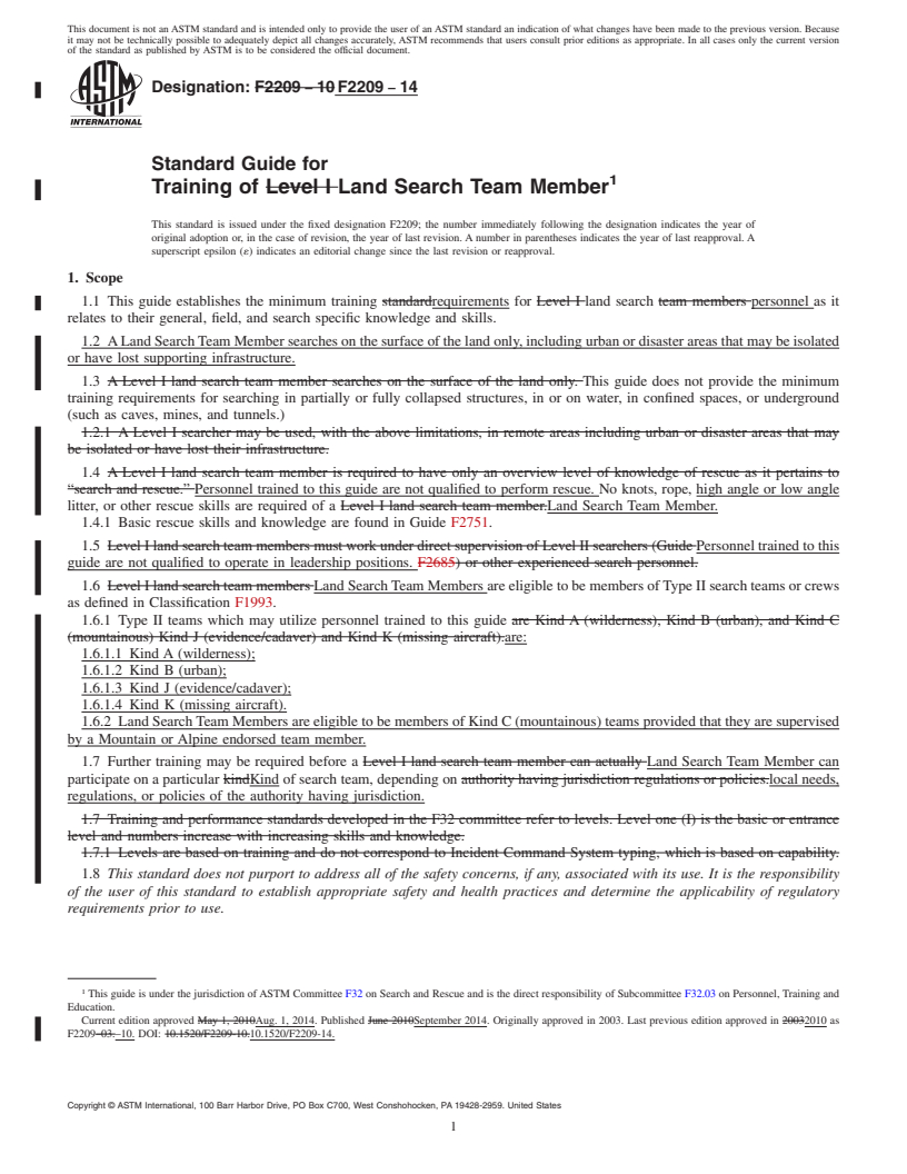 REDLINE ASTM F2209-14 - Standard Guide for  Training of Land Search Team Member