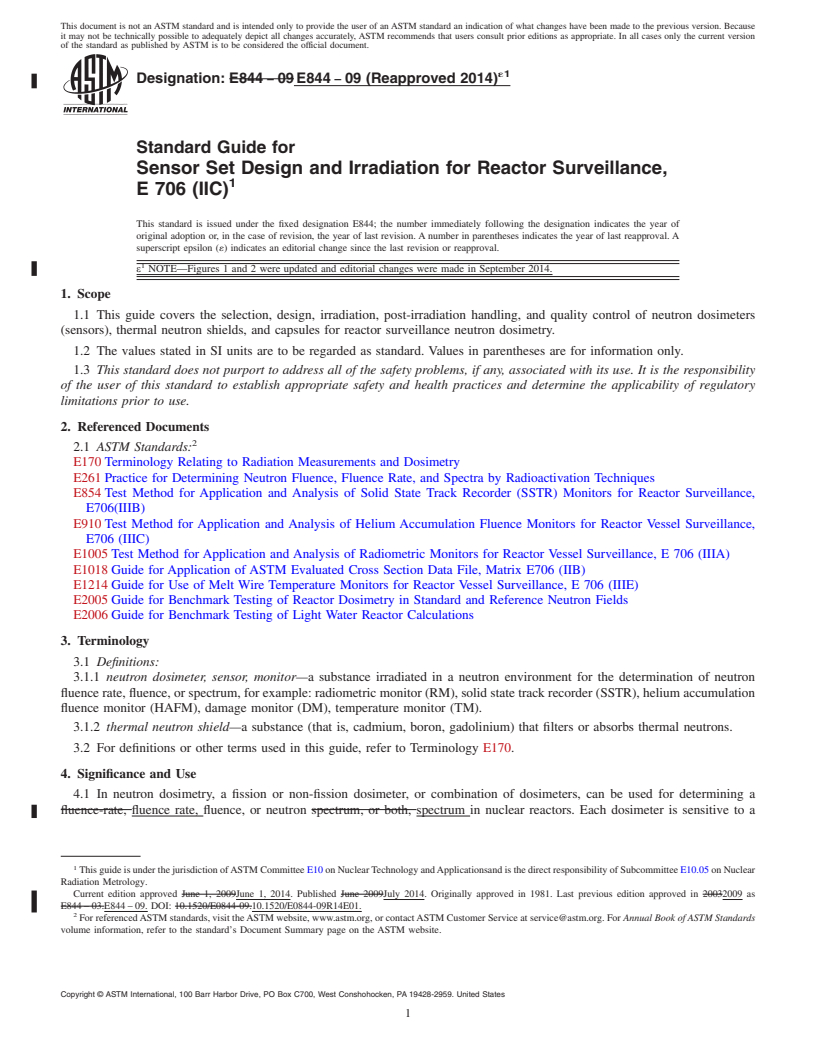 REDLINE ASTM E844-09(2014)e1 - Standard Guide for Sensor Set Design and Irradiation for Reactor Surveillance, E 706 (IIC)