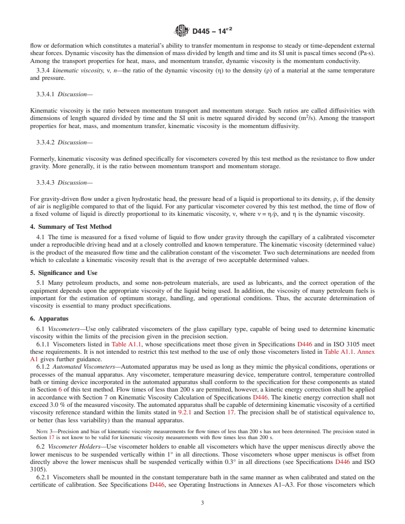 REDLINE ASTM D445-14e2 - Standard Test Method for  Kinematic Viscosity of Transparent and Opaque Liquids &#40;and  Calculation of Dynamic Viscosity&#41;