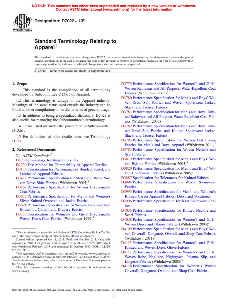 ASTM D7022-13e1 - Standard Terminology Relating to  Apparel