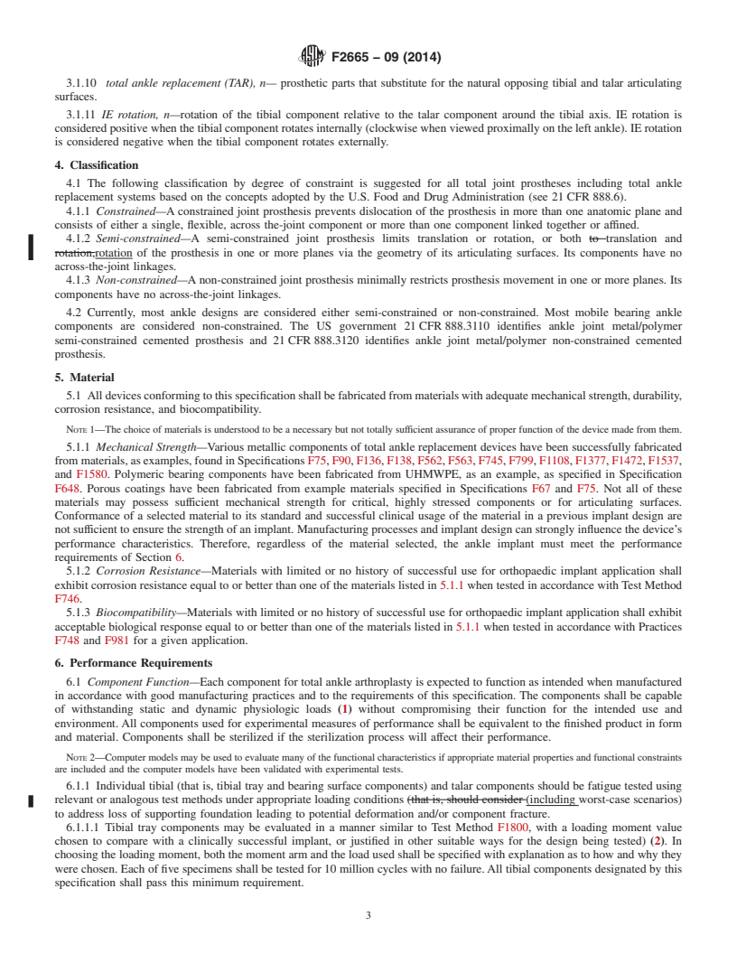 REDLINE ASTM F2665-09(2014) - Standard Specification for  Total Ankle Replacement Prosthesis