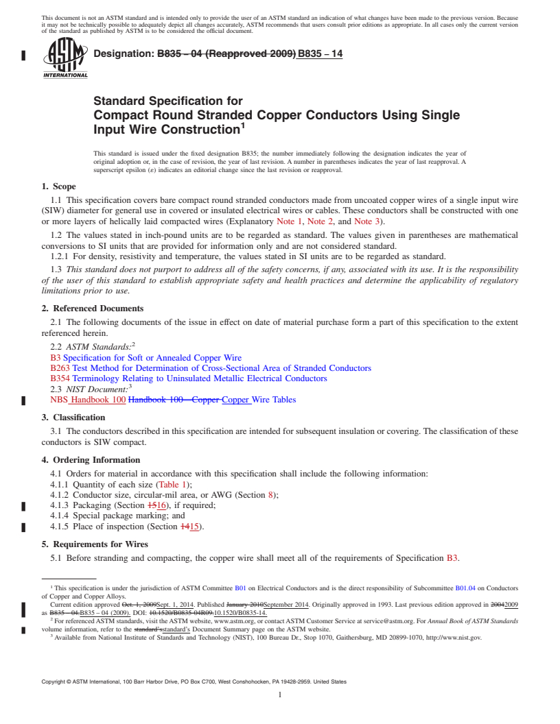 REDLINE ASTM B835-14 - Standard Specification for Compact Round Stranded Copper Conductors Using Single Input   Wire Construction