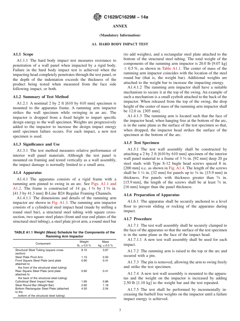 ASTM C1629/C1629M-14a - Standard Classification for  Abuse-Resistant Nondecorated Interior Gypsum Panel Products  and Fiber-Reinforced Cement Panels